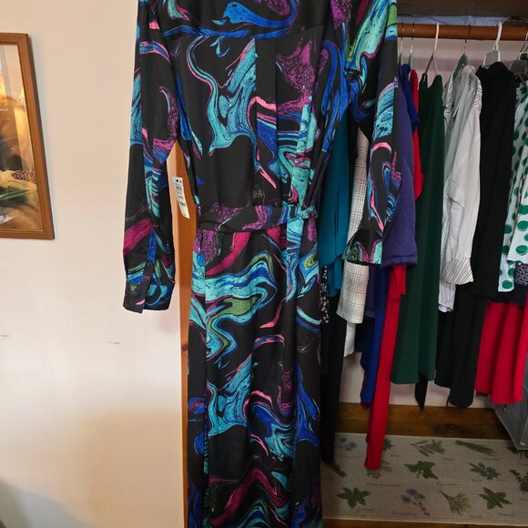 I.N.C. Bright Multi-Colored Midi Belted Dress Large - Picture 3 of 4